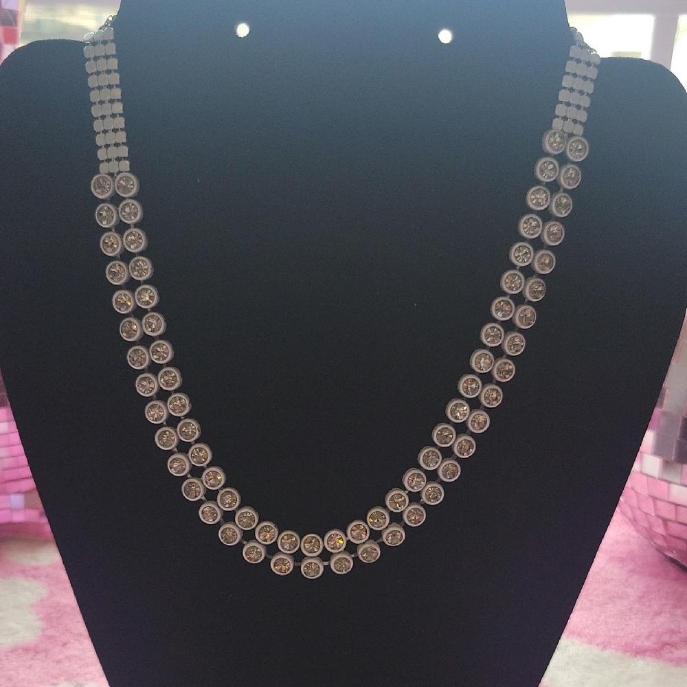 Silver Statement Necklace with Graduated Design and Sparkling Elements